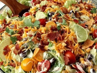 Delicious Bacon Ranch Fajita Salad with crispy bacon and fresh ingredients.