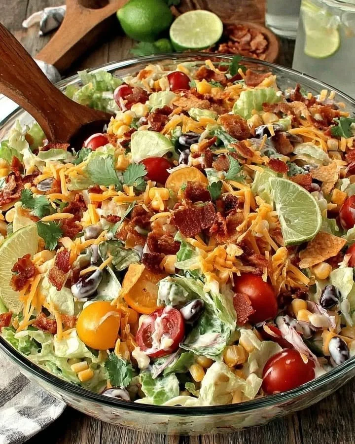 Delicious Bacon Ranch Fajita Salad with crispy bacon and fresh ingredients.