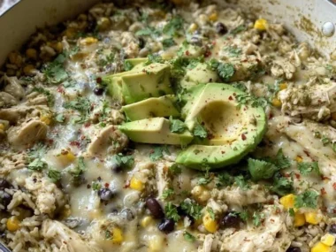 Dish of Green Sauce Chicken served with rice on a plate