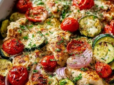 Baked Mediterranean Chicken with Zucchini and vibrant vegetables
