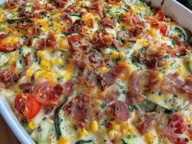 Tex-Mex Bacon Ranch Chicken Zucchini Bake with fresh ingredients