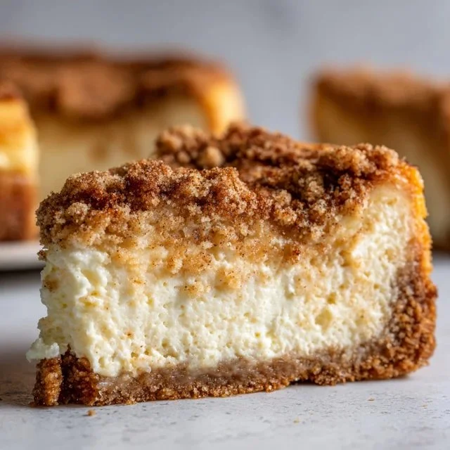 Slice of Apple Crumble Cheesecake with apple slices and crumble topping