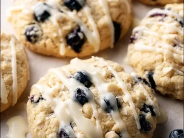 Freshly baked blueberry muffin cookies with blueberries and a soft texture