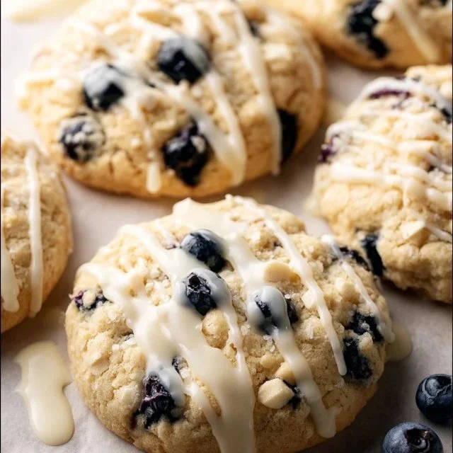 Freshly baked blueberry muffin cookies with blueberries and a soft texture