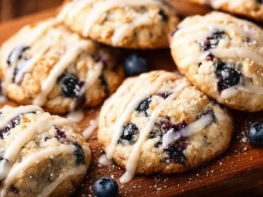 Freshly baked blueberry muffin cookies on a cooling rack
