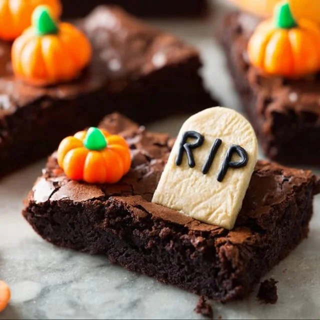 Deliciously decorated Halloween brownies with spooky toppings