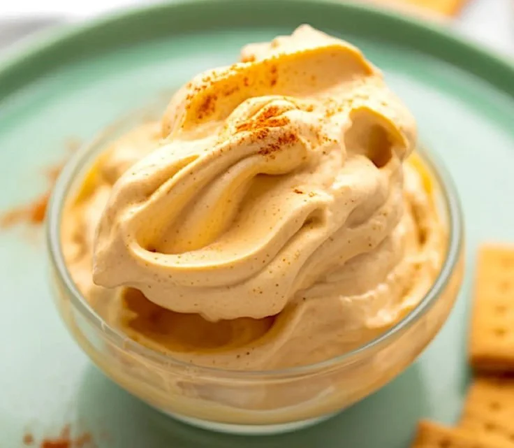 Delicious no-bake pumpkin fluff dessert served in a glass bowl