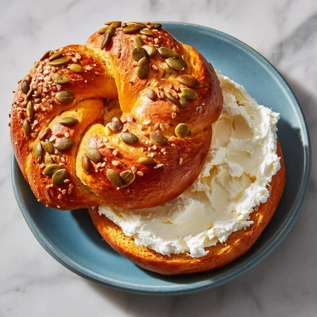 Freshly baked pumpkin bagels topped with seeds and cinnamon