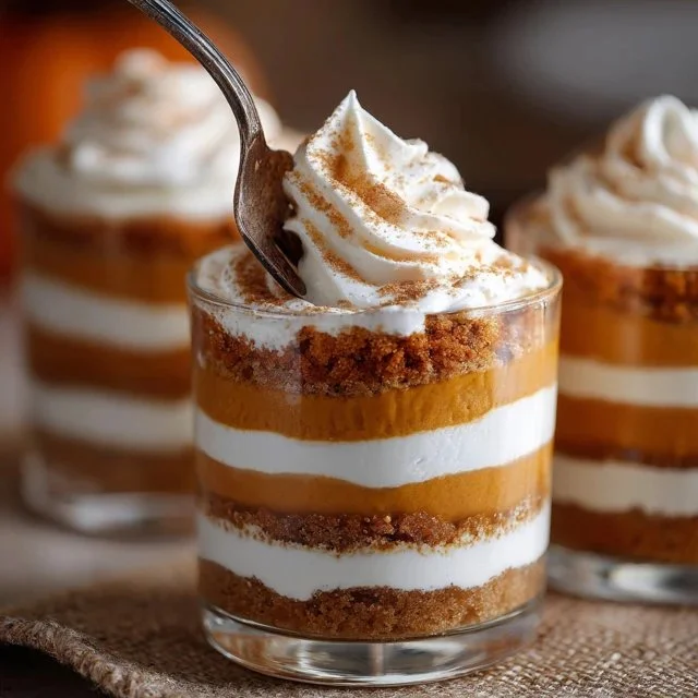 Delicious Pumpkin Trifle dessert layered with pumpkin and cream