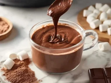 Delicious slow cooker hot chocolate served in a mug with whipped cream