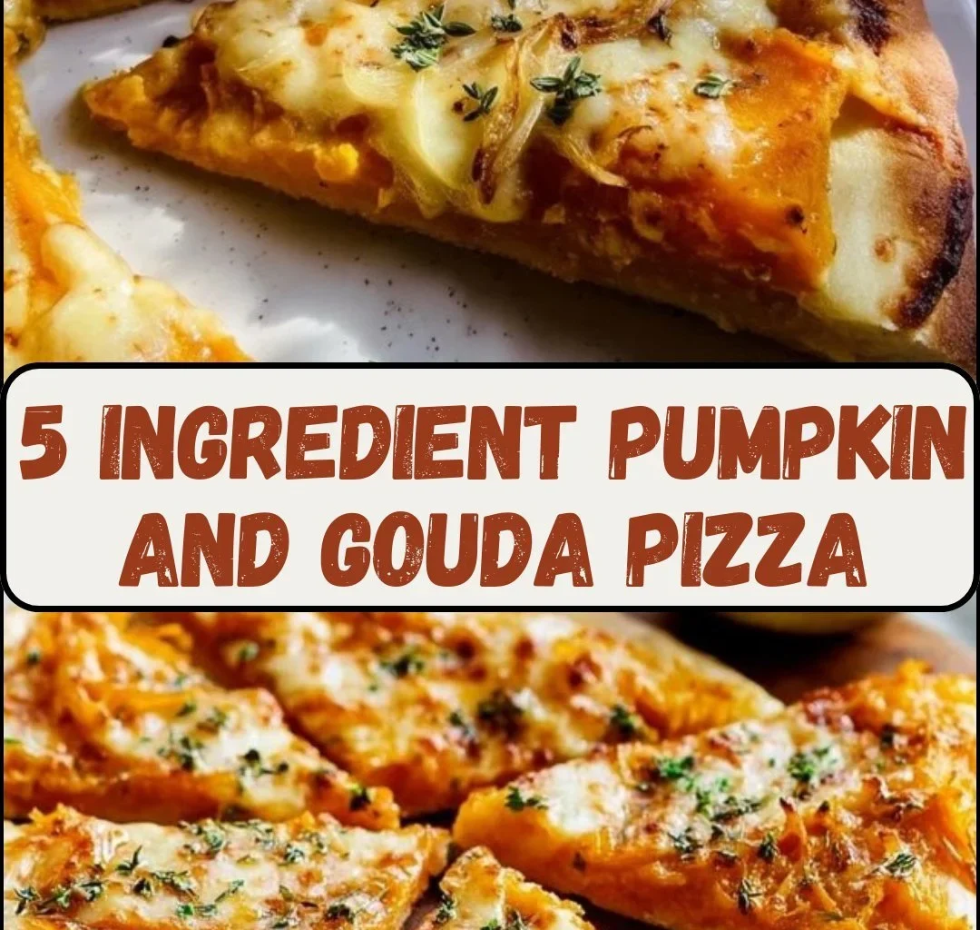 Delicious pumpkin pizza topped with Gouda cheese, perfect for fall meals.