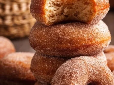 Freshly baked Apple Cider Donuts dusted with cinnamon sugar