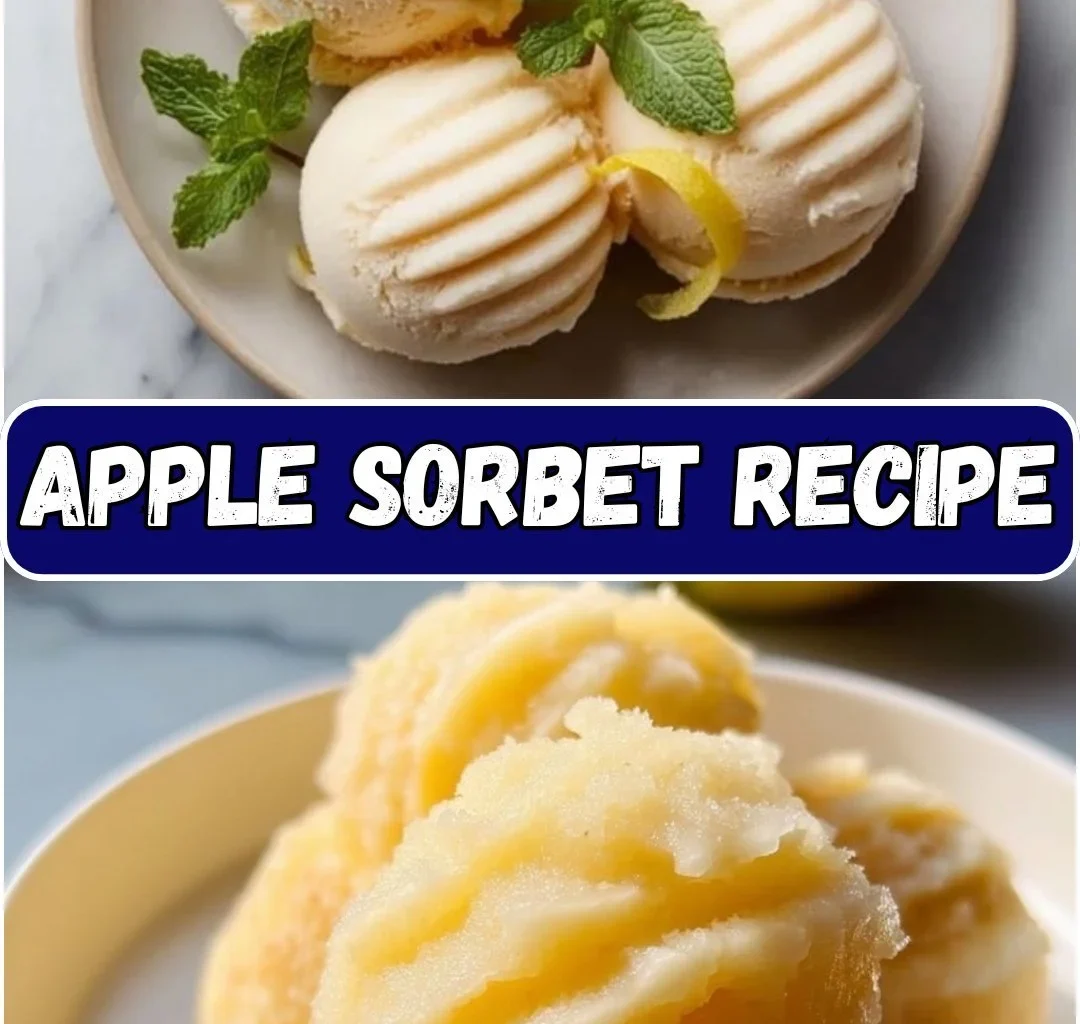 Homemade Apple Sorbet served in a bowl with fresh apple slices.