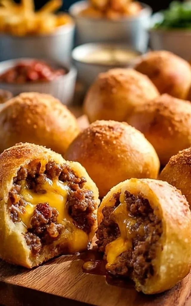 Delicious Bacon Cheeseburger Bombs ready to be served