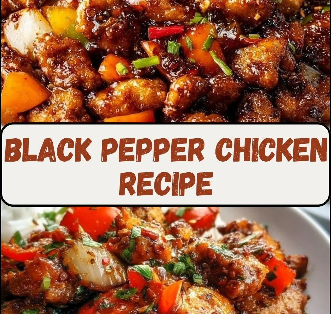 Plate of delicious black pepper chicken garnished with herbs