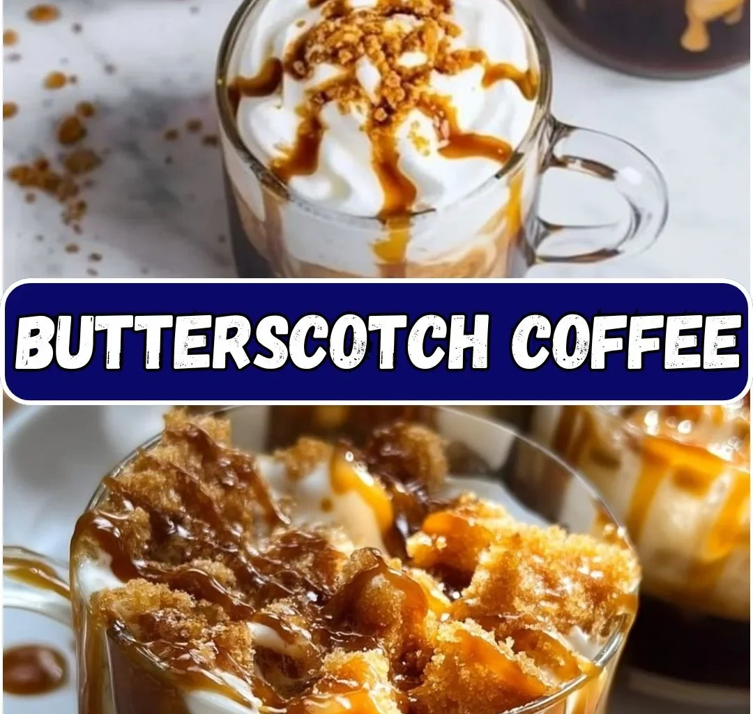 Delicious cup of butterscotch coffee topped with whipped cream