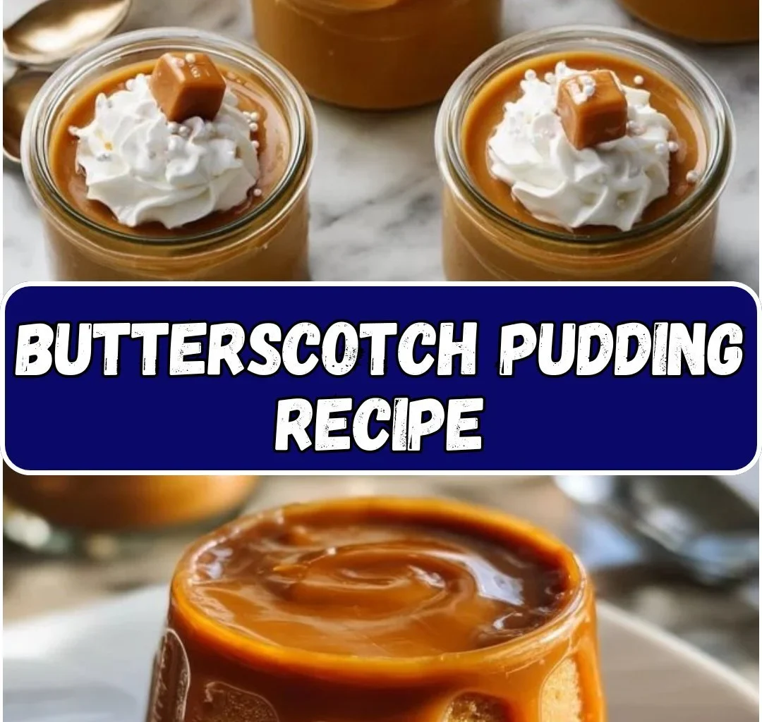 Delicious bowl of homemade butterscotch pudding topped with whipped cream.