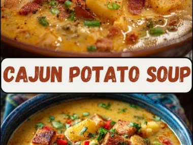 Bowl of Cajun Potato Soup garnished with green onions