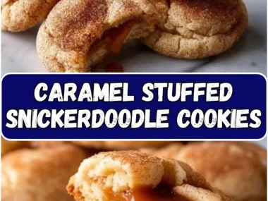 Caramel stuffed snickerdoodle cookies with a cinnamon sugar coating