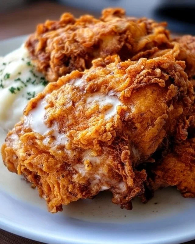 Deliciously crispy Chicken Fried Chicken served with sides on a plate.