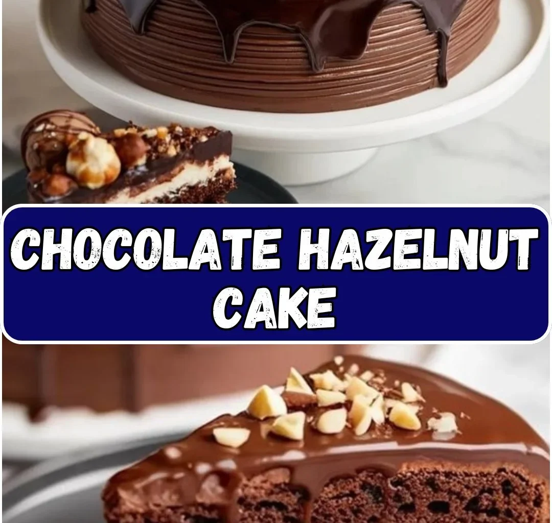 Delicious Chocolate Hazelnut Cake topped with chocolate and hazelnuts