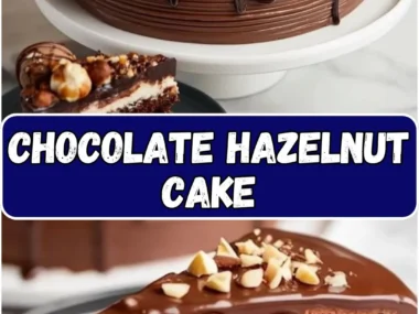 Delicious Chocolate Hazelnut Cake topped with chocolate and hazelnuts