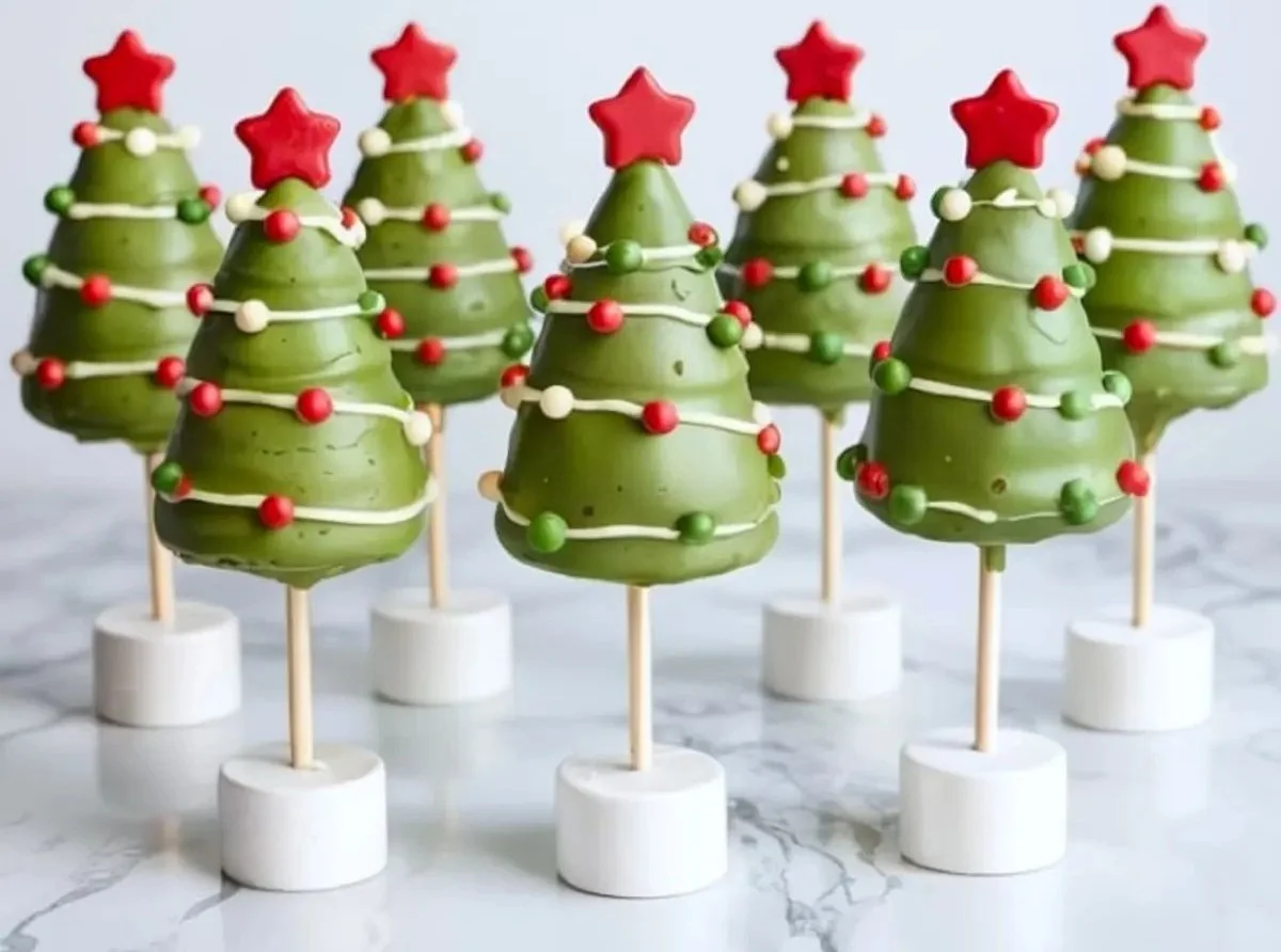 Festive Christmas Tree Cake Pops decorated for the holiday season