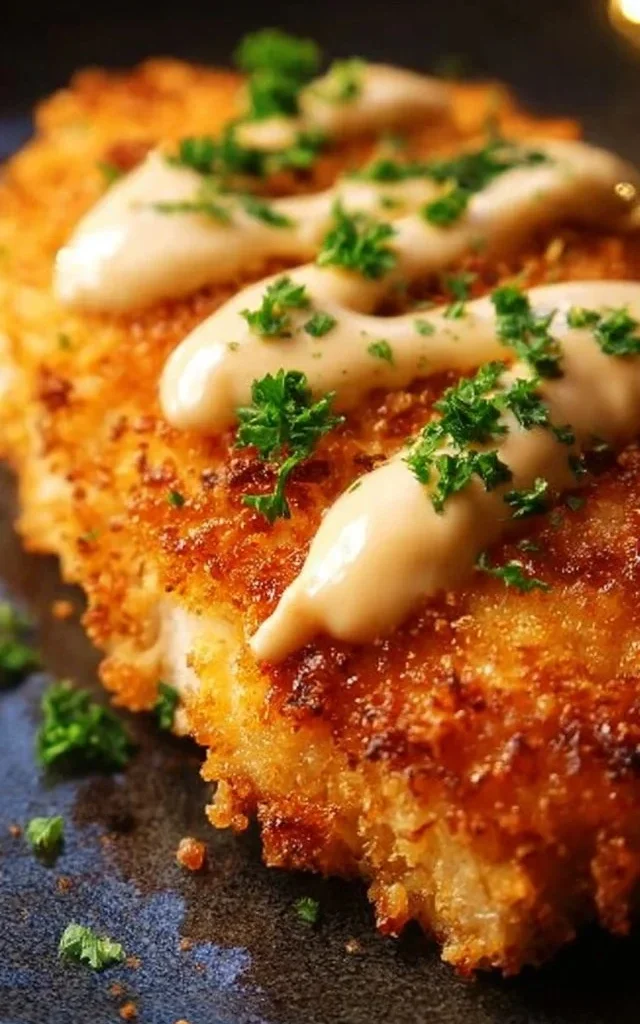 Crispy Parmesan crusted chicken served with a creamy mayo dip