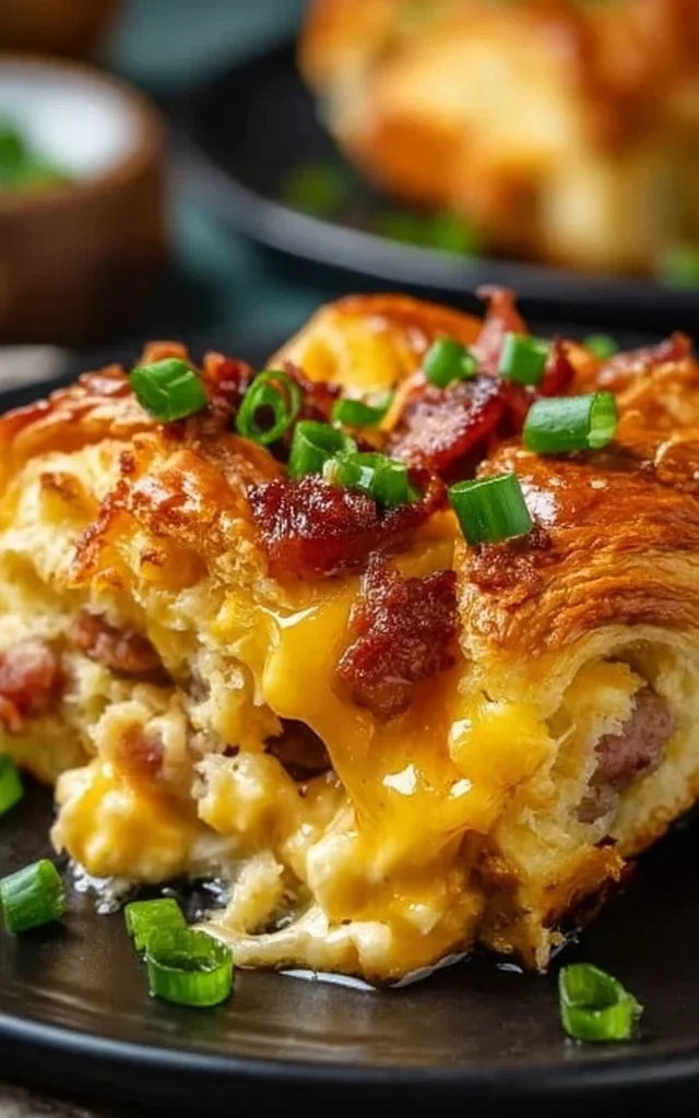 Delicious croissant breakfast sandwich casserole ready to serve