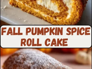 Fall pumpkin spice roll cake with cream cheese filling and spices