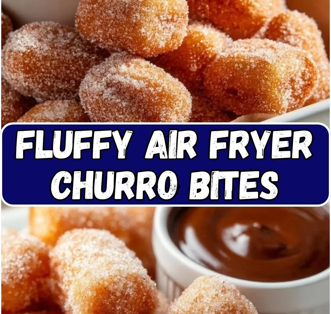 Fluffy air fryer churro bites topped with cinnamon sugar