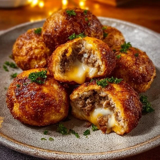 Delicious Garlic Parmesan Cheeseburger Bombs ready to be served.
