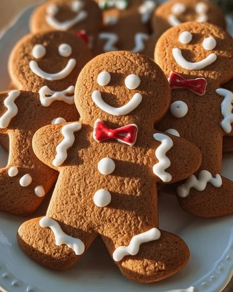 Freshly baked Gingerbread Man Cookies decorated for the holidays.