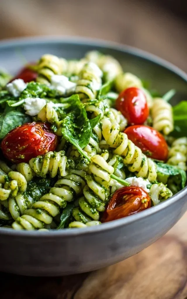 Green Goddess Pasta Salad with fresh vegetables and herbs