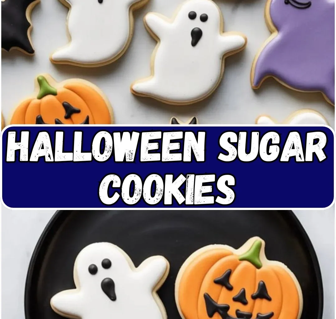 Decorated Halloween sugar cookies in spooky shapes and colors