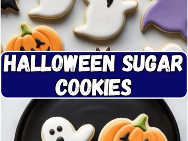 Decorated Halloween sugar cookies in spooky shapes and colors