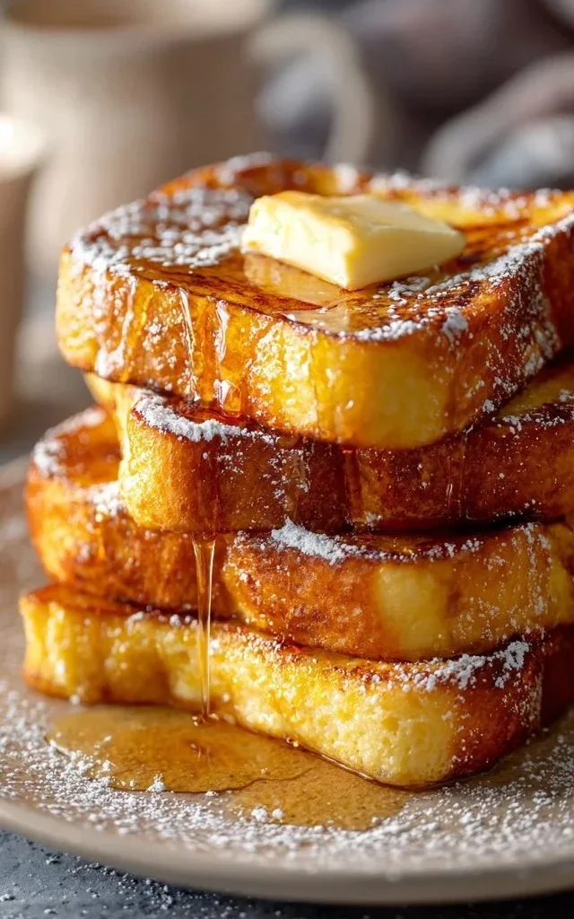 Delicious Hawaiian Roll French Toast topped with syrup and fresh fruit