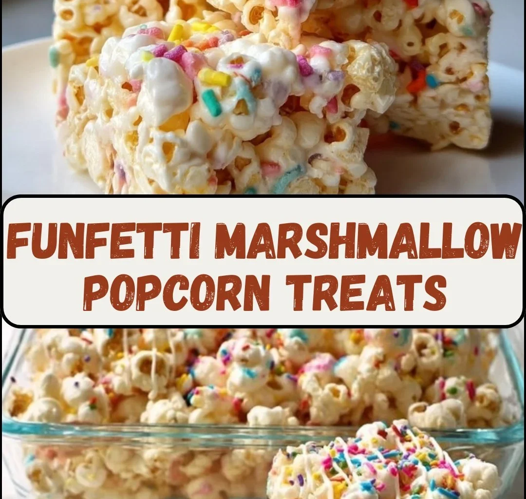 Colorful homemade funfetti popcorn treats with marshmallows in a bowl