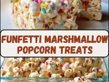 Colorful homemade funfetti popcorn treats with marshmallows in a bowl