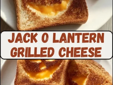 Jack O Lantern Grilled Cheese sandwich with creative Halloween design