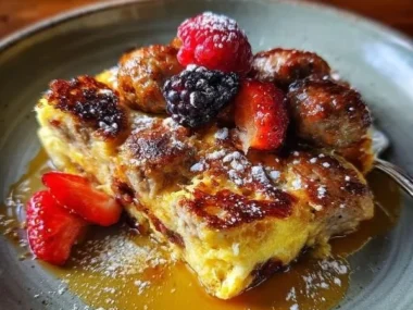 Delicious Pancake Sausage Casserole served on a plate