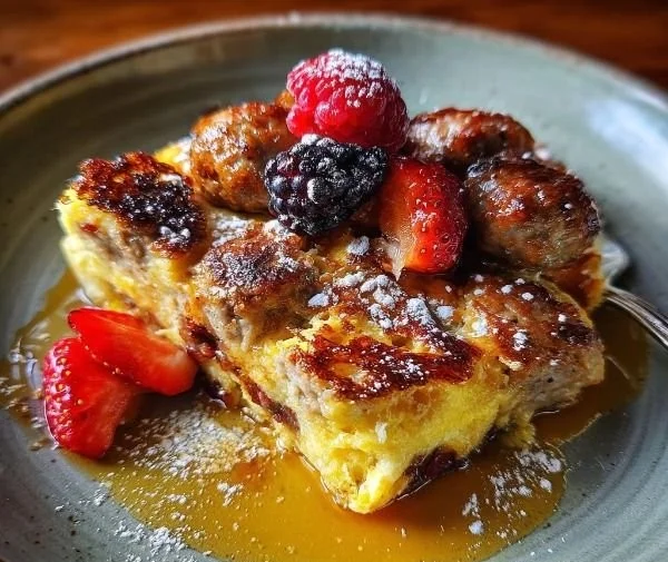 Delicious Pancake Sausage Casserole served on a plate