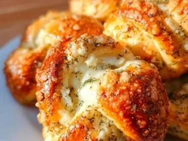 Plate of warm, golden-brown Parmesan Garlic Knots with herbs and butter