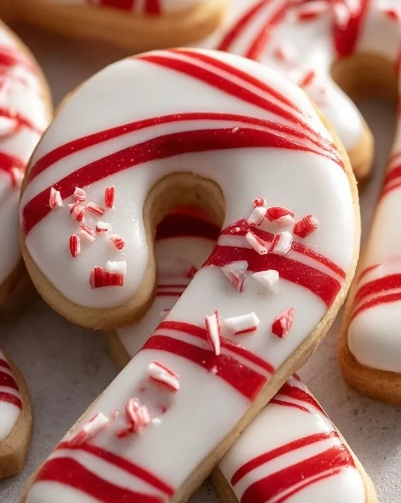 Plate of delicious Peppermint Candy Cane Biscuits decorated with crushed candy canes.