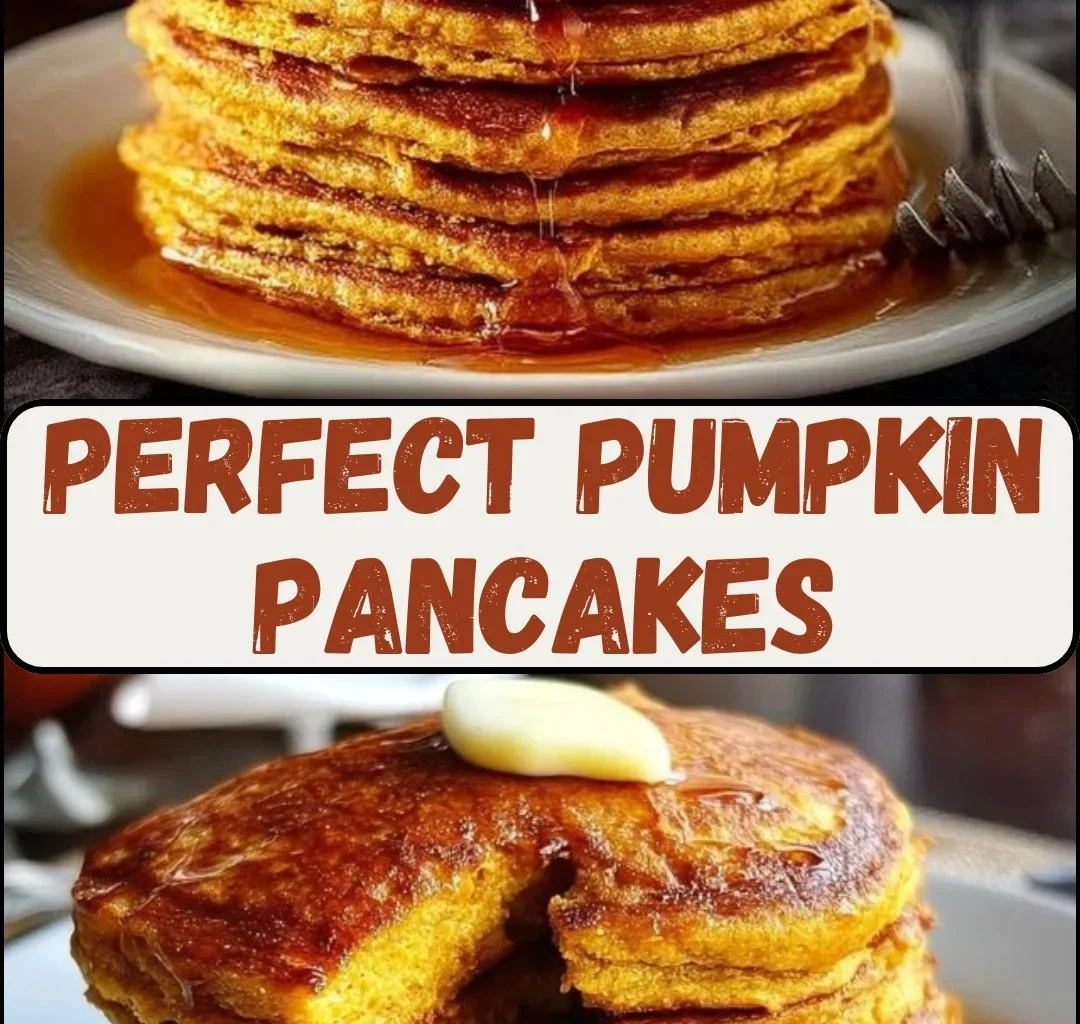 Delicious stack of perfect pumpkin pancakes topped with syrup and cinnamon