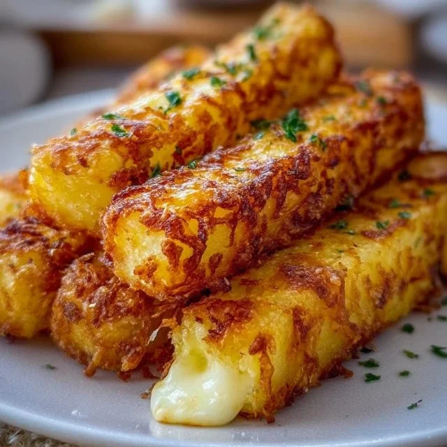 Crispy Potato Cheese Sticks served with dipping sauce on a plate