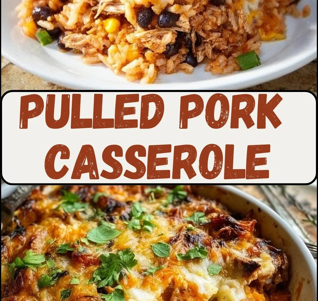 Delicious pulled pork casserole served in a baking dish