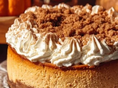 Slice of Pumpkin Cheesecake with Biscoff Crust on a plate