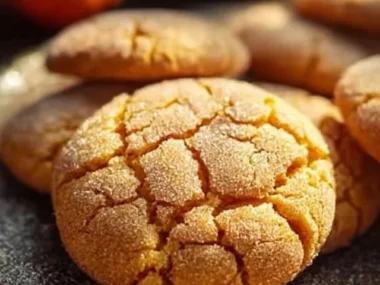 Freshly baked Pumpkin Snickerdoodles on a wooden table
