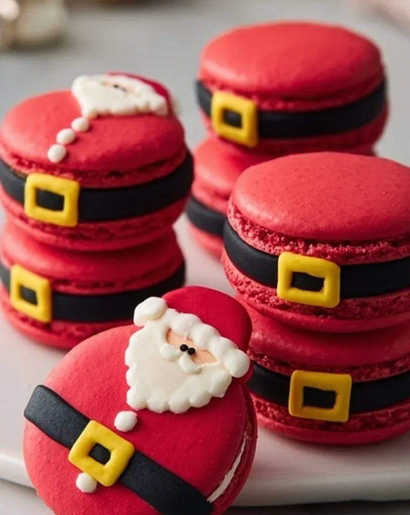 Santa Belt Christmas macarons decorated for festive holiday celebrations